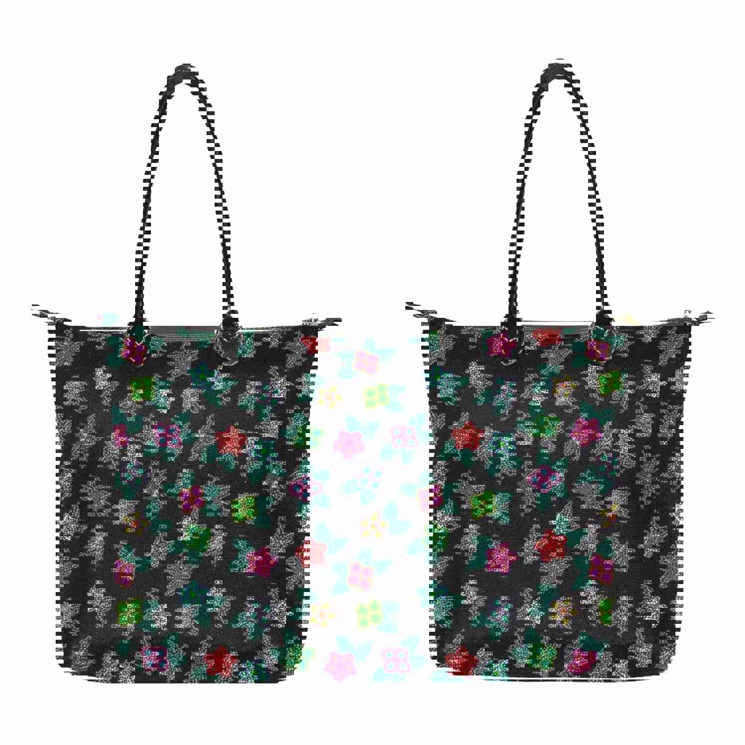 Berry Flowers Black Single-Shoulder Lady Handbag