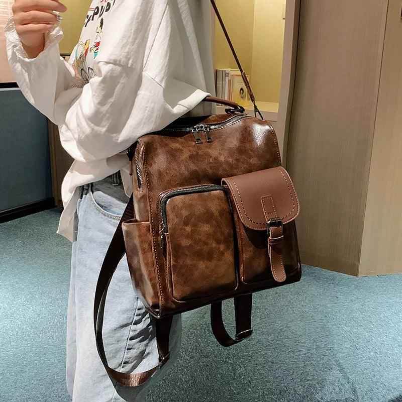 Vintage Cool Large Capacity Leather School Backpack AZ225