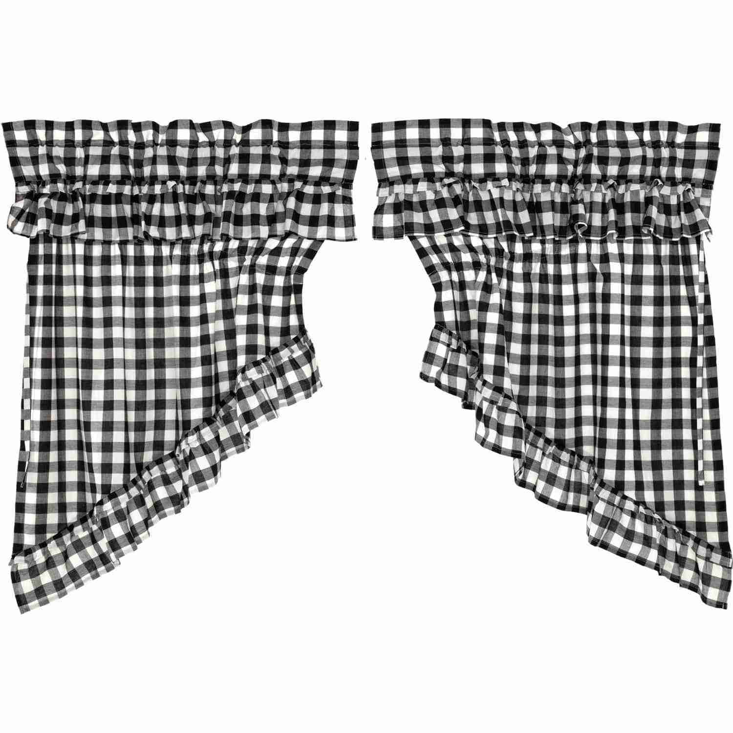 Annie Buffalo Black Check Ruffled Prairie Swag Set of 2 - 36x36x18