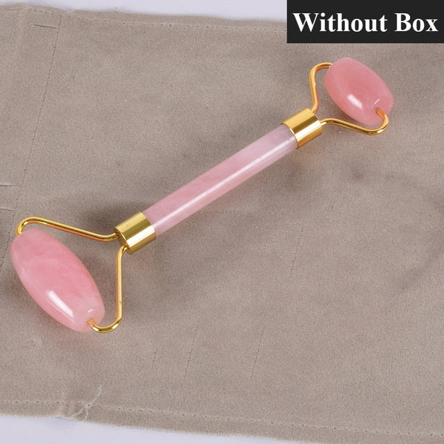 Rose Quartz Jade Roller - Natural Crystal Facial Massager for Skin Care & Beauty