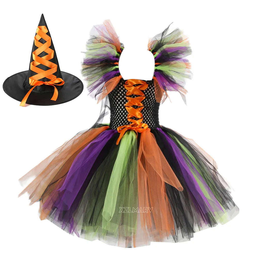 Kids Girls Carnival Vestidos Clothing Set with Bag and Hat for Halloween