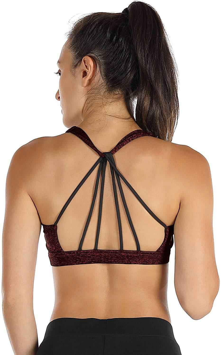 icyzone Padded Strappy Sports Bra for Women - Yoga Tops & Activewear