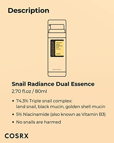 COSRX Niacinamide 5% + Snail Mucin 74% Dual Essence - Anti Aging Face Serum for Dull Skin