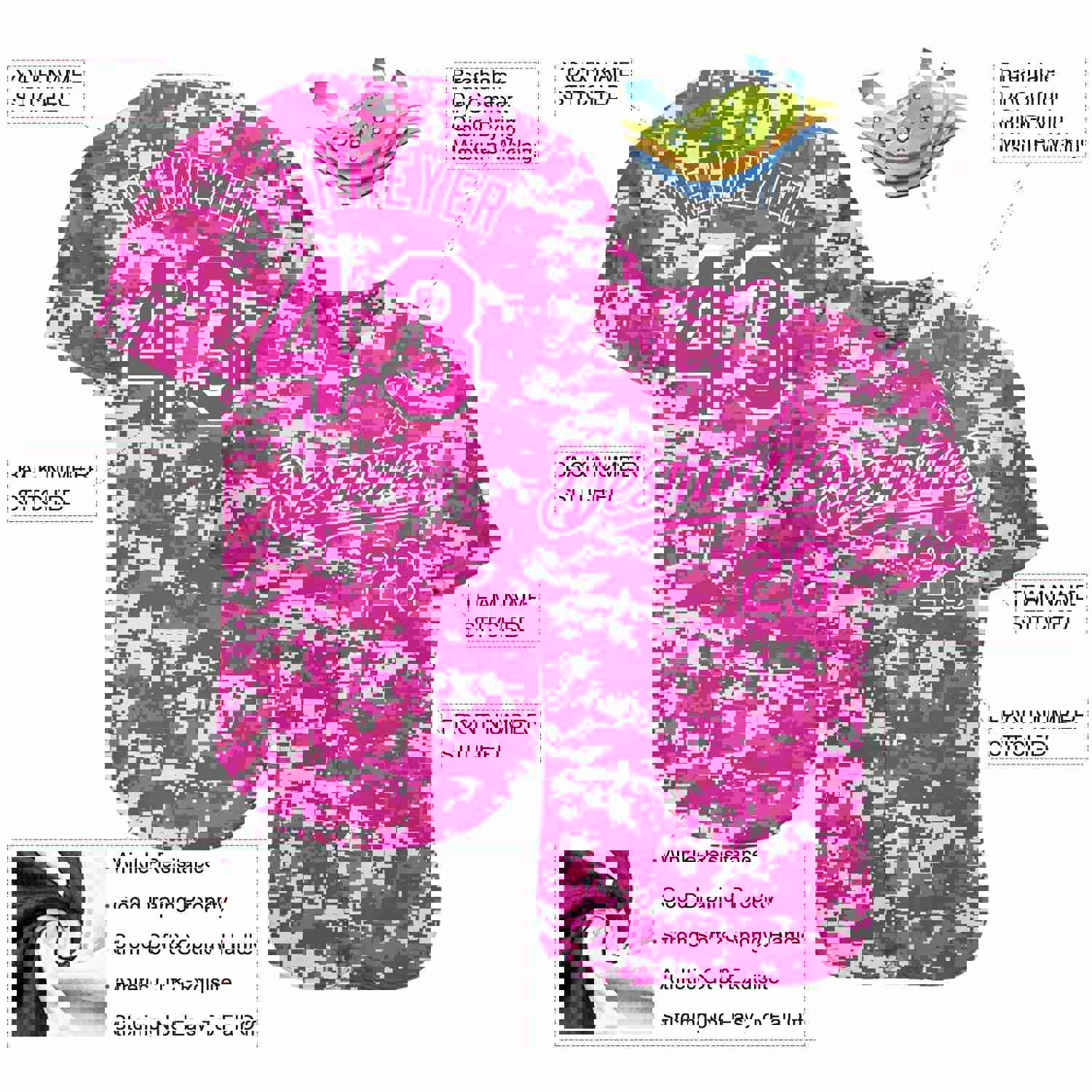 Custom Camo Deep Pink-Black 3D Pink Ribbon Breast Cancer Awareness Women's Baseball Jersey