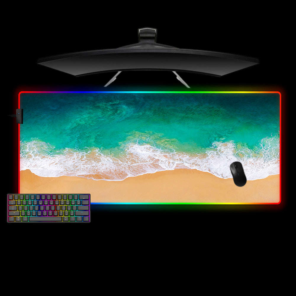 Beach Waves Design RGB Gaming Mouse Pad with LED Strip for Computer Desk