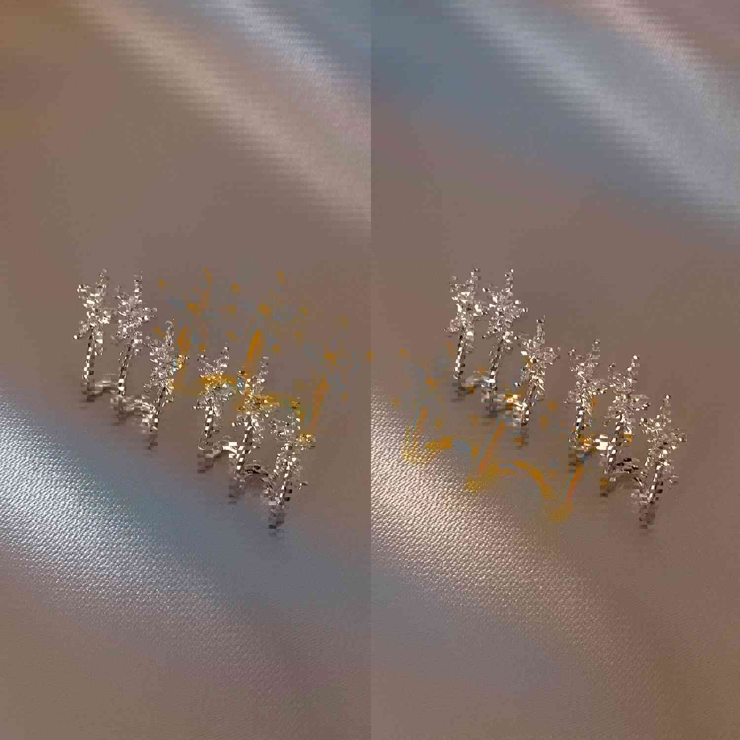 Korea Design Exquisite Copper Zircon Three Flower Stud Earrings for Women