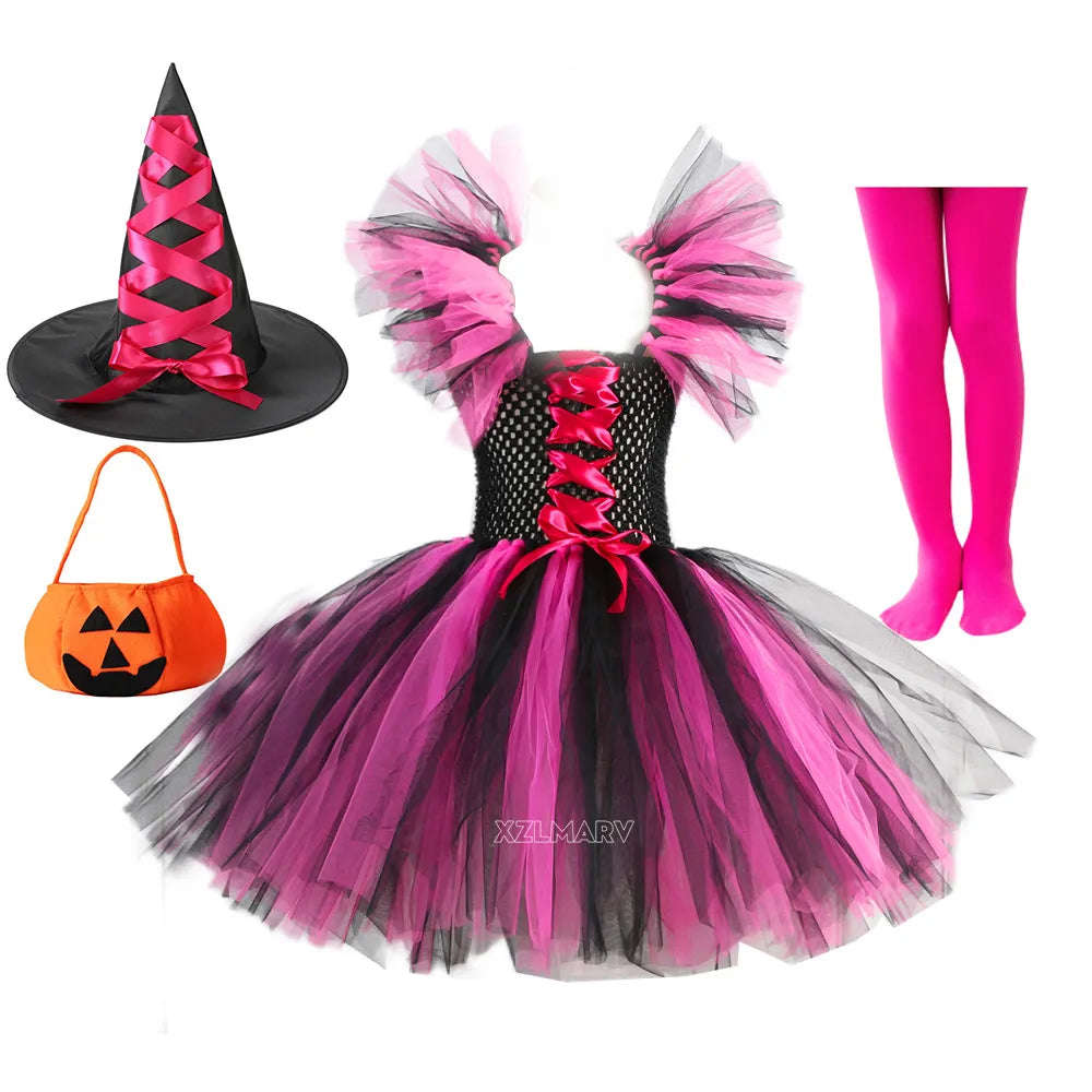 Kids Girls Carnival Vestidos Clothing Set with Bag and Hat for Halloween