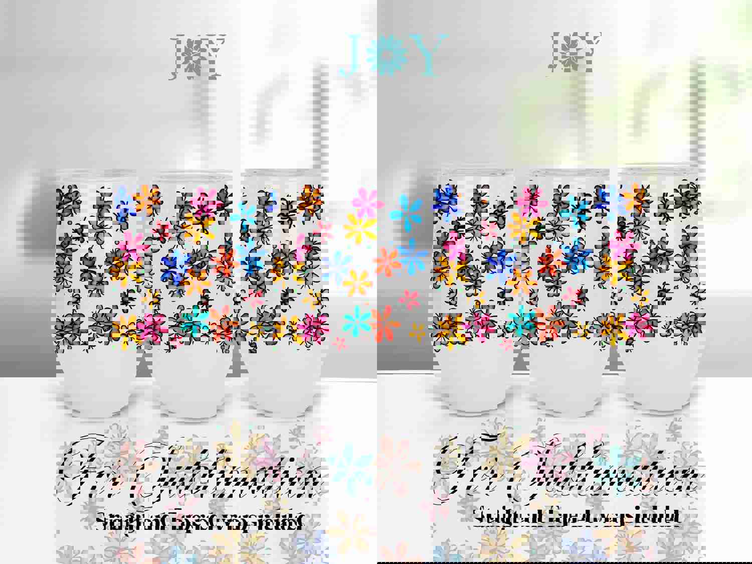 Art Pop Flower Sublimation Designs for 12oz Wine Tumblers - Digital Sublimation Template