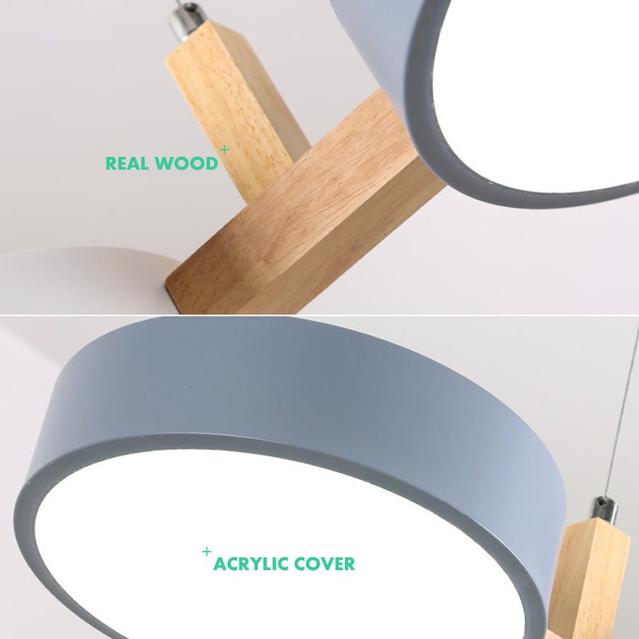 MIRODEMI® Nordic Natural Wood Chandelier with 3 Switchable Colors for Dining Room, Kitchen