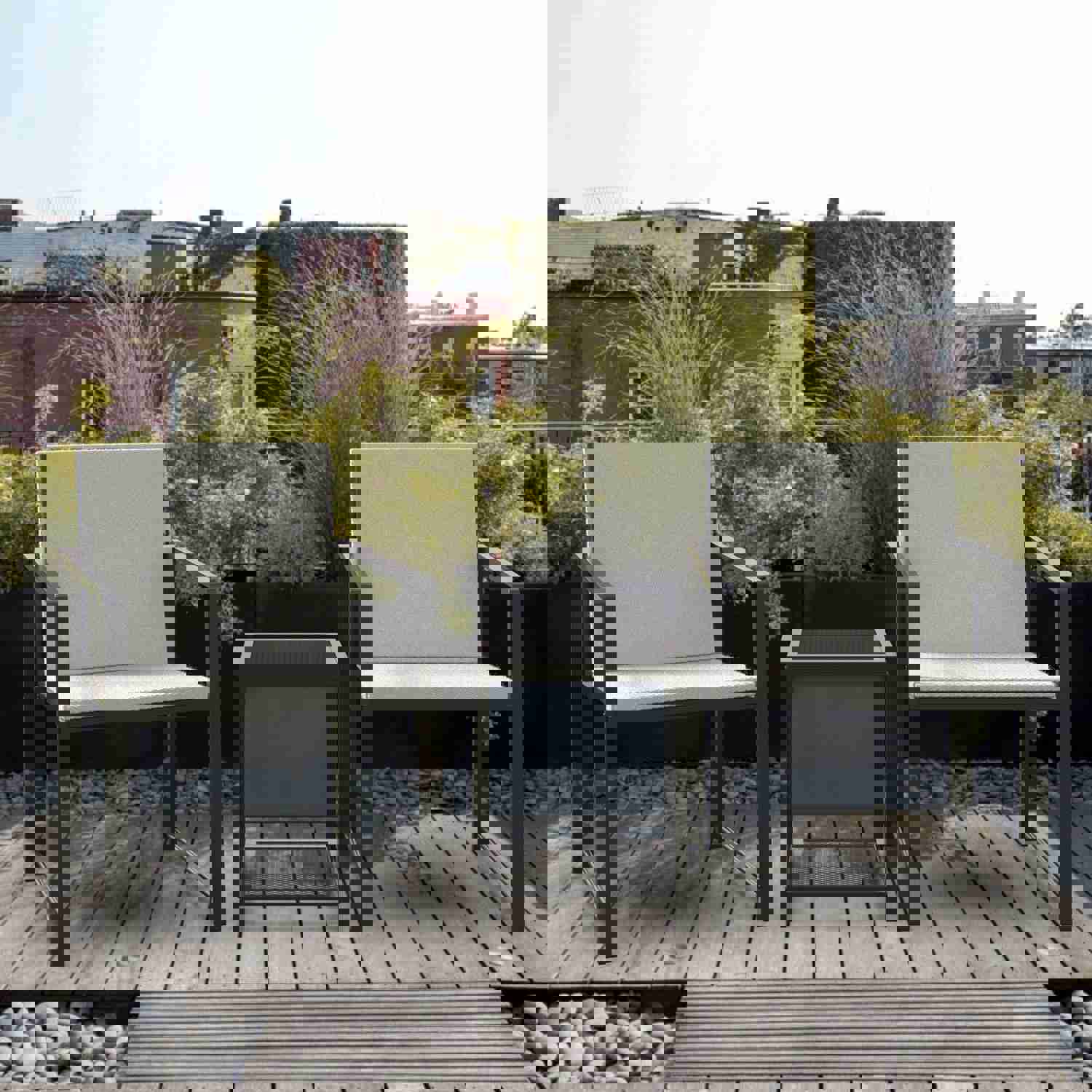 Outdoor Patio Furniture 3-Piece Set - Garden Armchair & Coffee Side Table (Black Frame, Modern Design)