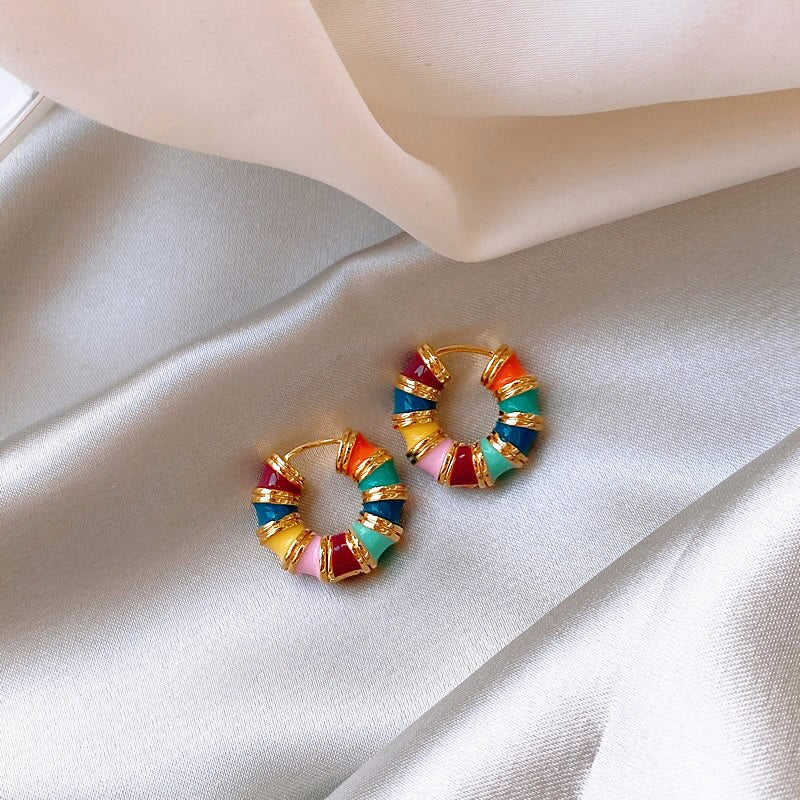 Korean Design 14K Gold Plated Enamel Drop Earrings for Women