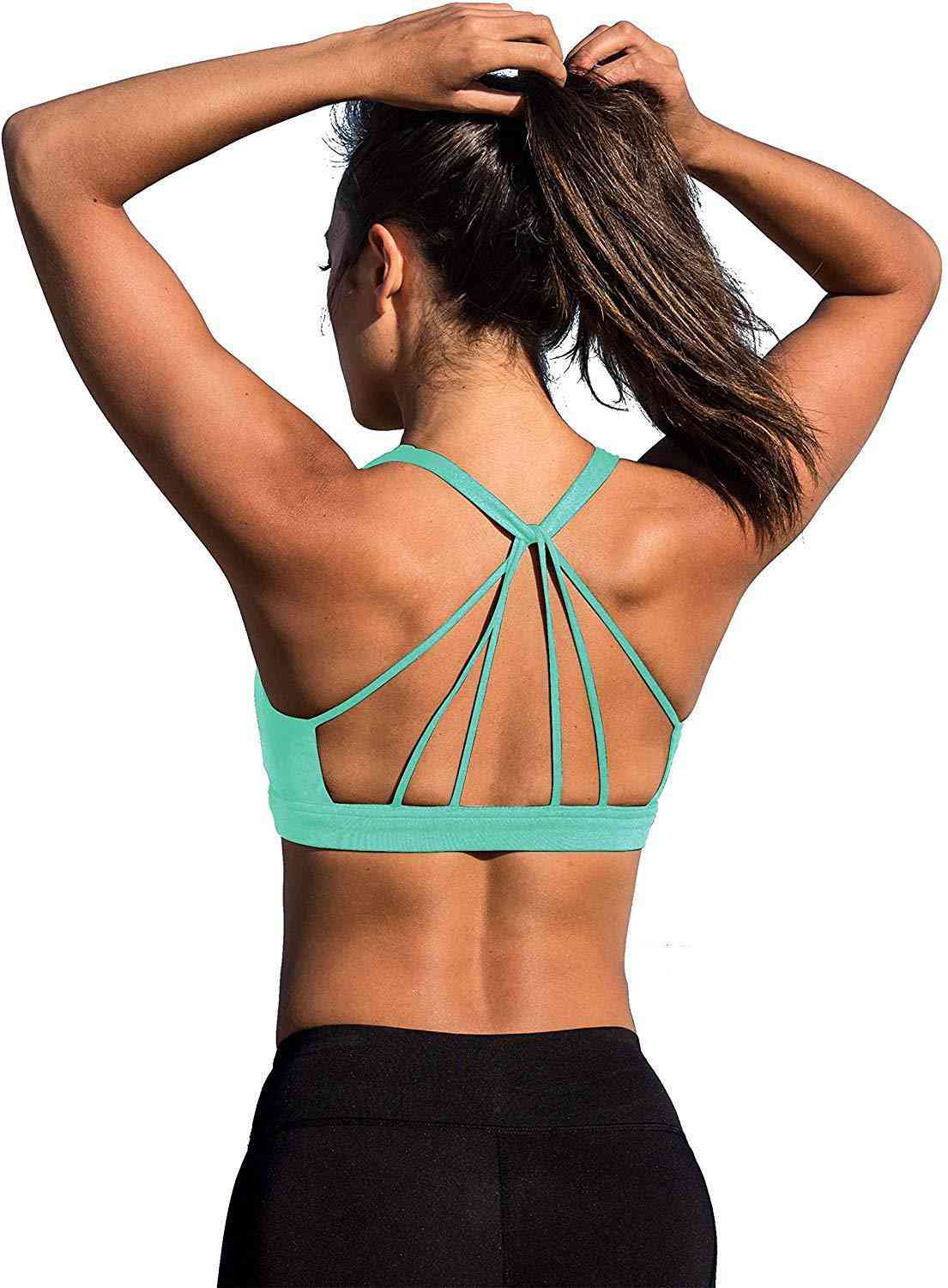 icyzone Padded Strappy Sports Bra for Women - Yoga Tops & Activewear