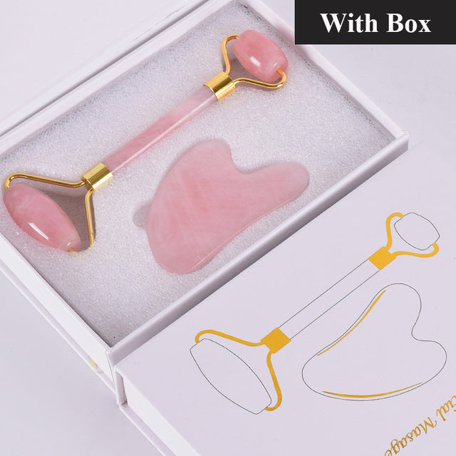 Rose Quartz Jade Roller - Natural Crystal Facial Massager for Skin Care & Beauty