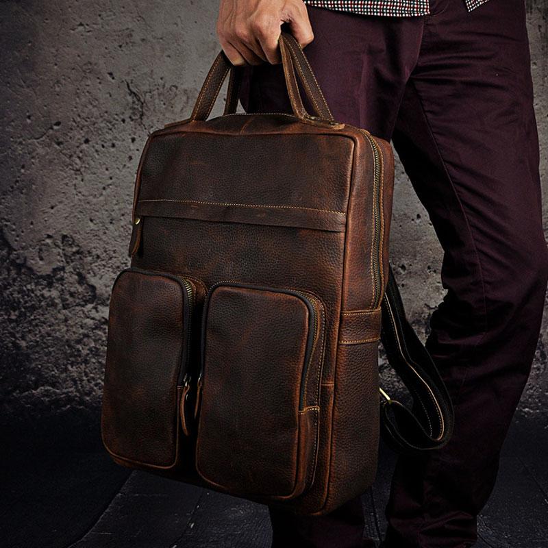 Cool Vintage Leather Backpack for Men - Durable Travel & School Backpack