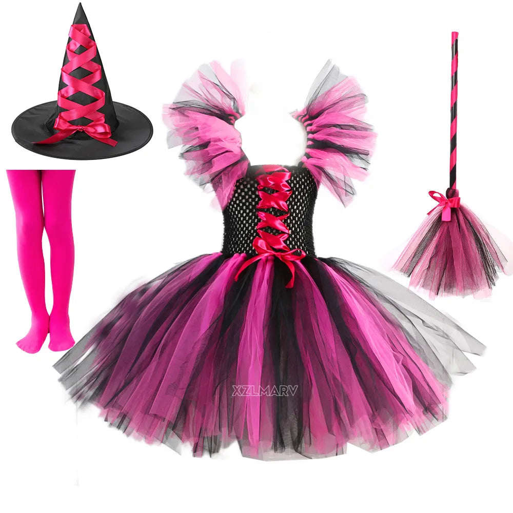 Kids Girls Carnival Vestidos Clothing Set with Bag and Hat for Halloween