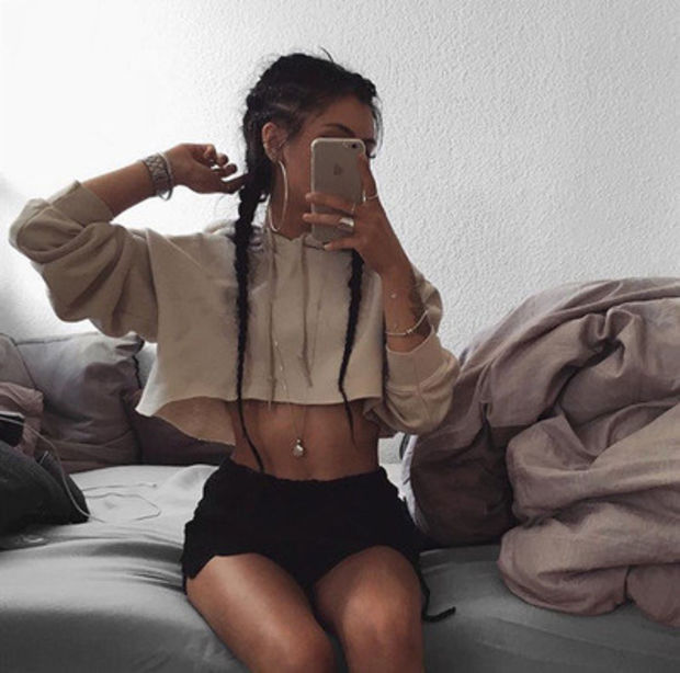 Fashion Crop Top Drawstring Long Sleeve Hoodie Shirt Top Tee
