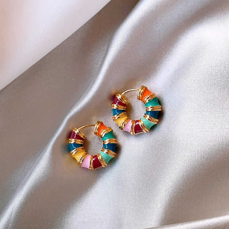 Korean Design 14K Gold Plated Enamel Drop Earrings for Women