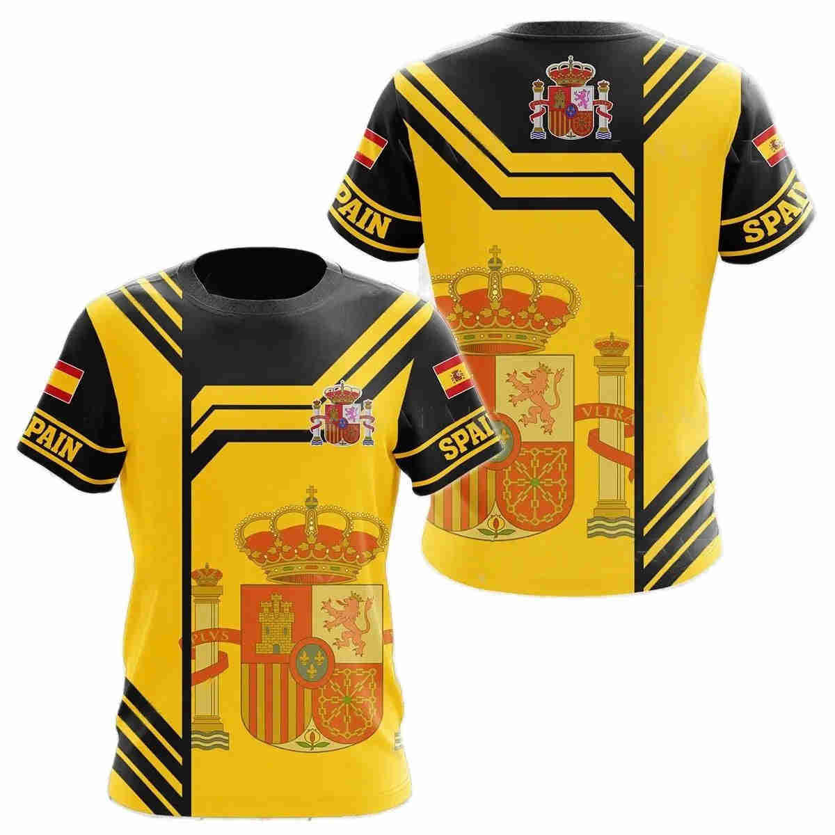 Spain National Emblem Printed 3D Men's T-Shirt - O-Neck Short Sleeve Fashion Cool Loose Fit Shirt