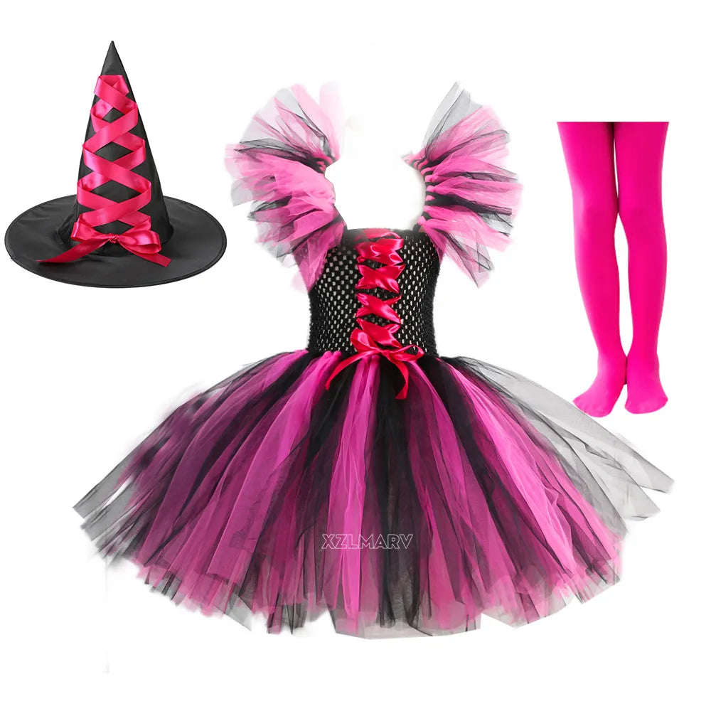 Kids Girls Carnival Vestidos Clothing Set with Bag and Hat for Halloween