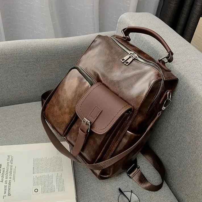 Vintage Cool Large Capacity Leather School Backpack AZ225