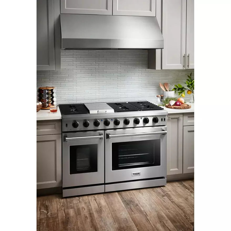 Thor Kitchen Package - 48 in. Gas Range, Range Hood, Refrigerator, Dishwasher, Ice Maker