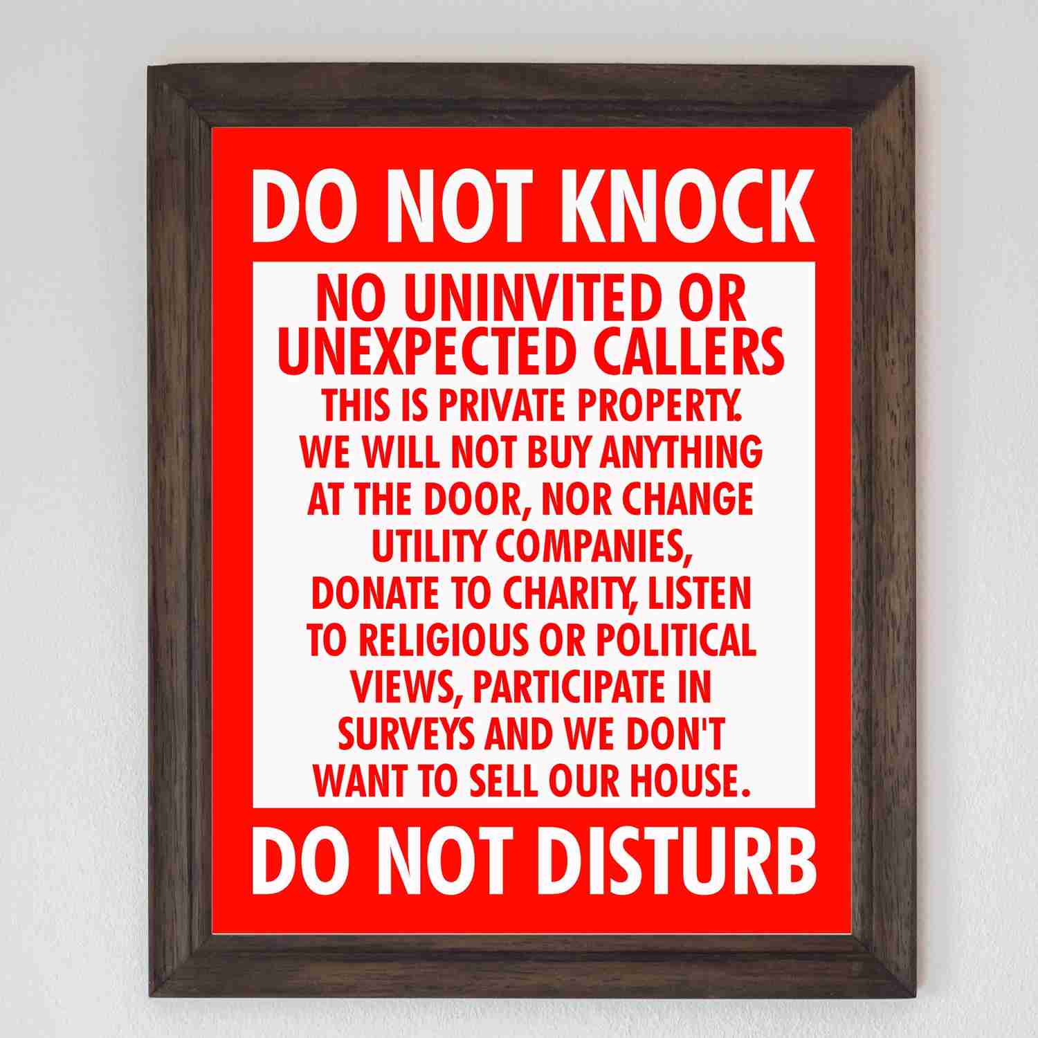 Do Not Knock-Do Not Disturb Funny No Soliciting Front Door Sign-8 x 10 Sarcastic Wall Art Print-Ready to Frame