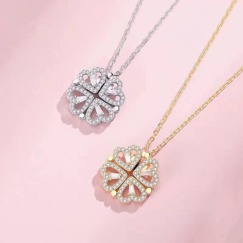 Double Wearing Heart Necklace - 925 Sterling Silver with CZ