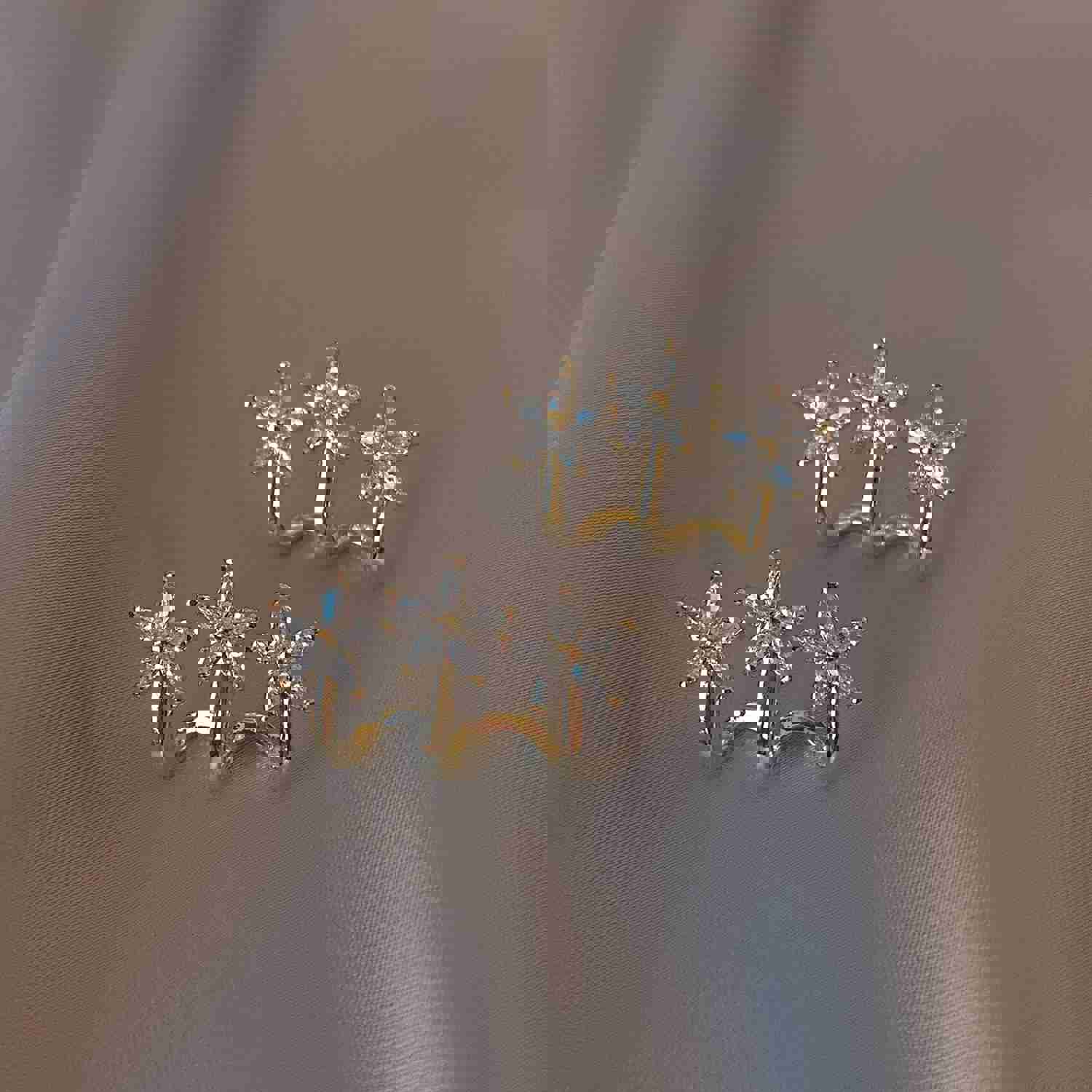 Korea Design Exquisite Copper Zircon Three Flower Stud Earrings for Women