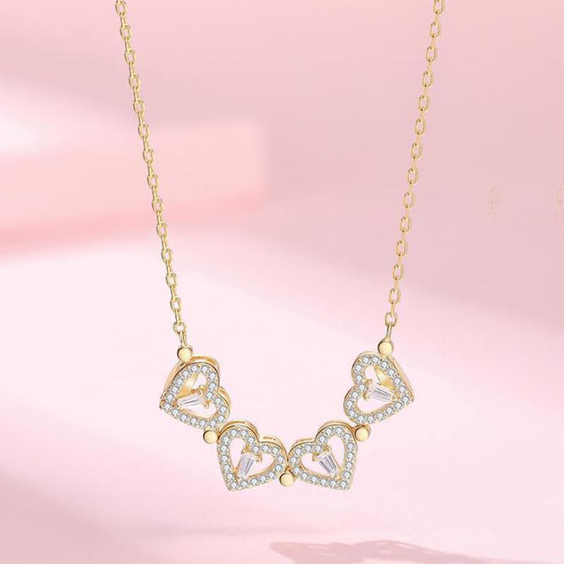 Double Wearing Heart Necklace - 925 Sterling Silver with CZ