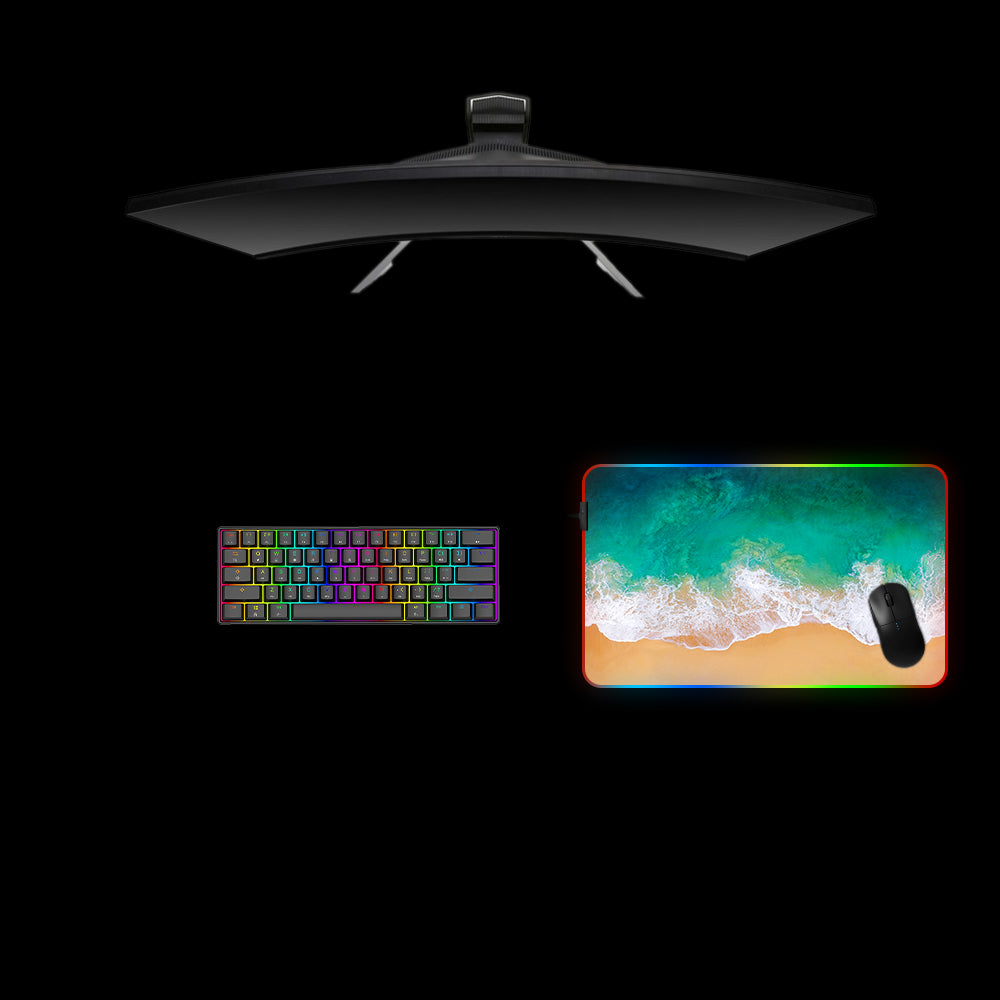 Beach Waves Design RGB Gaming Mouse Pad with LED Strip for Computer Desk