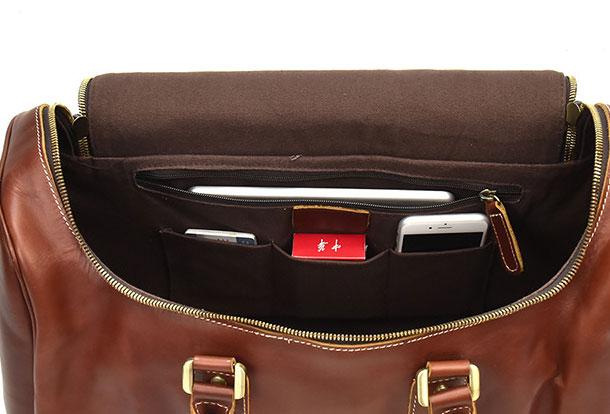 Cool Red Large Leather Men's Overnight Travel Duffle Weekender Bag
