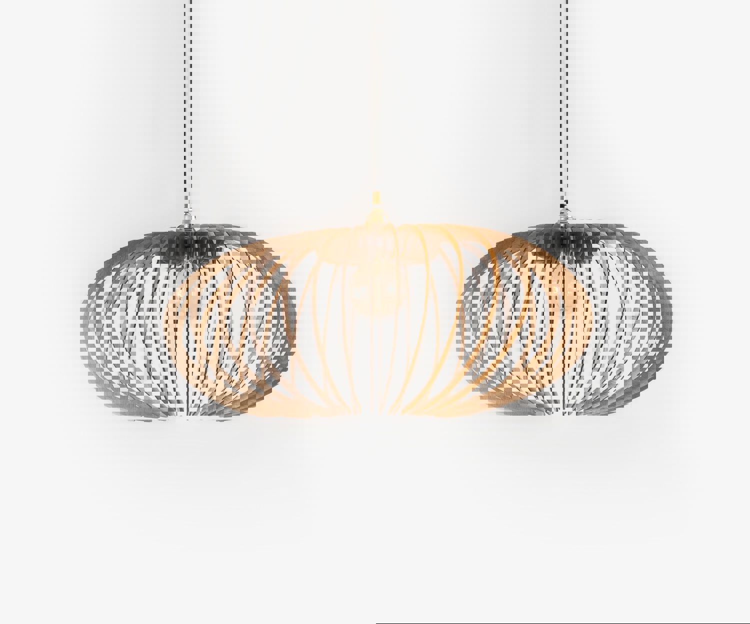 Elegant Pumpkin Pendant Light with Oak Wood Frame