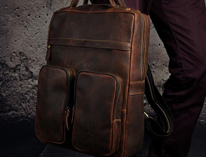 Cool Vintage Leather Backpack for Men - Durable Travel & School Backpack