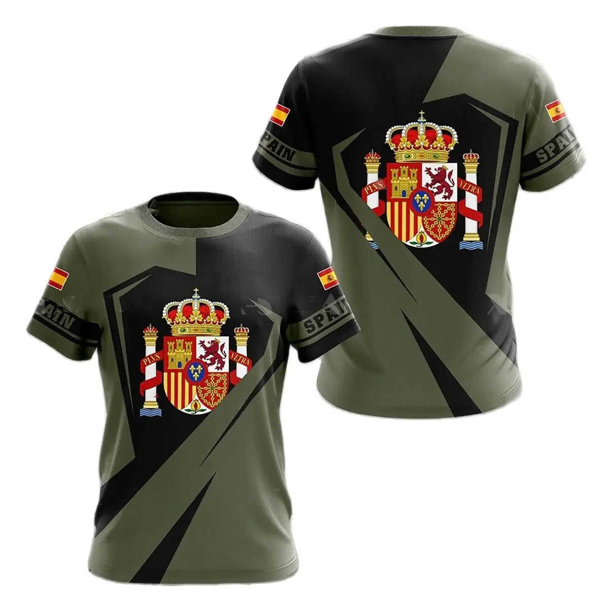Spain National Emblem Printed 3D Men's T-Shirt - O-Neck Short Sleeve Fashion Cool Loose Fit Shirt