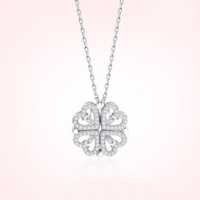 Double Wearing Heart Necklace - 925 Sterling Silver with CZ
