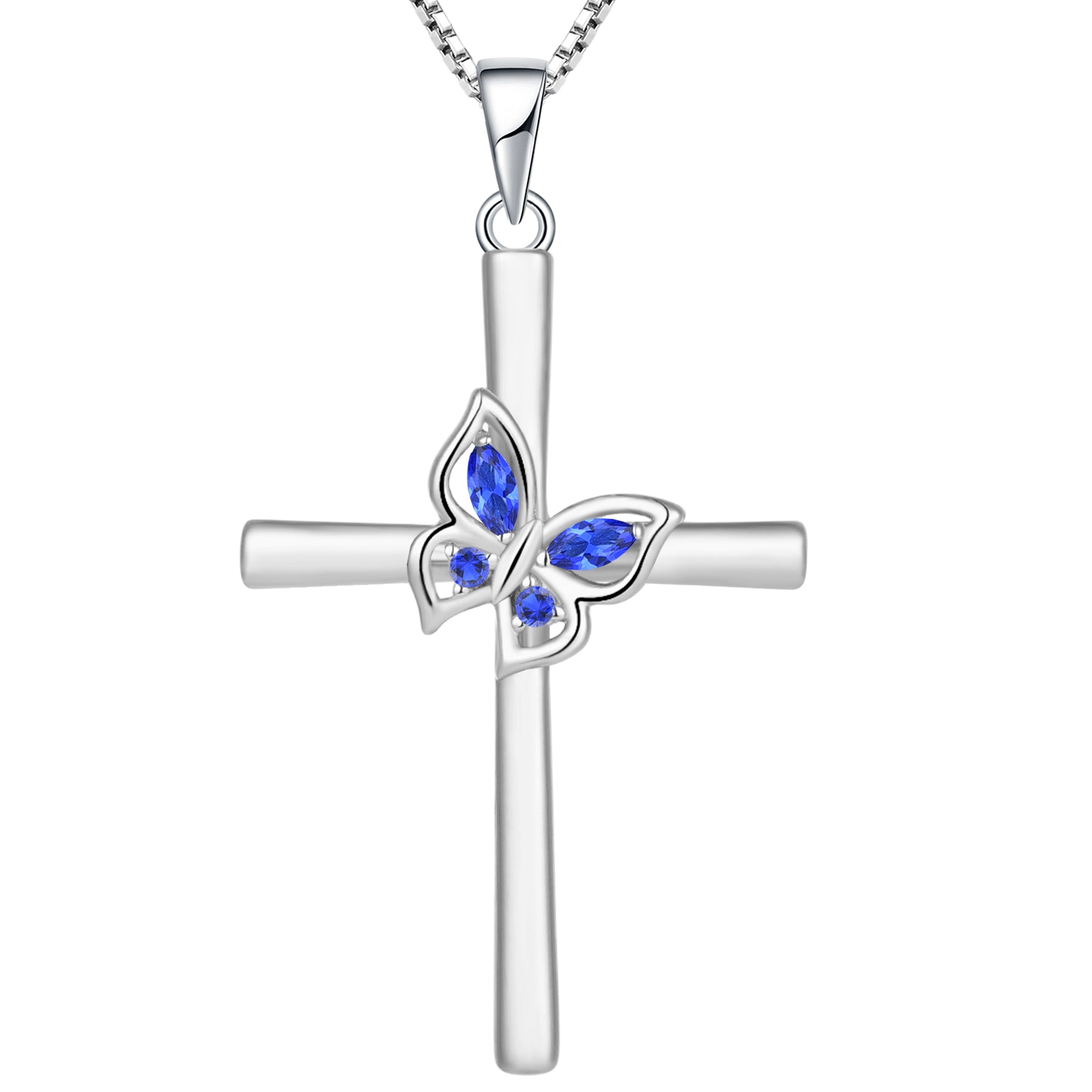 Yeelery Butterfly Cross Gem Necklace - 925 Sterling Silver Elegant Jewelry