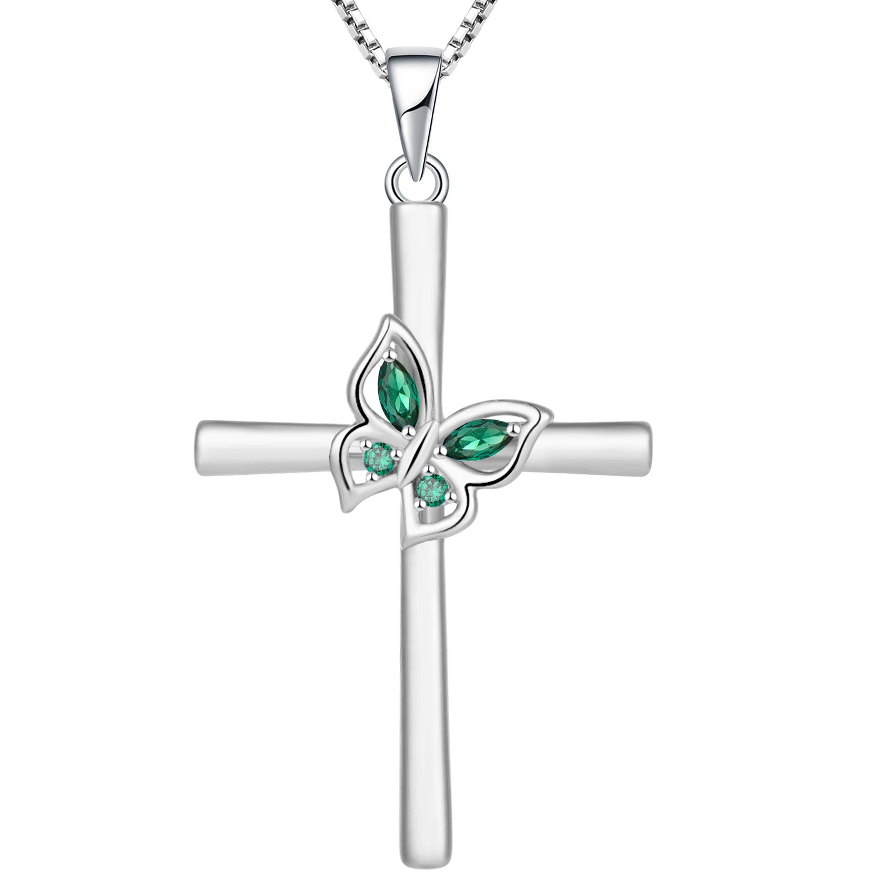 Yeelery Butterfly Cross Gem Necklace - 925 Sterling Silver Elegant Jewelry
