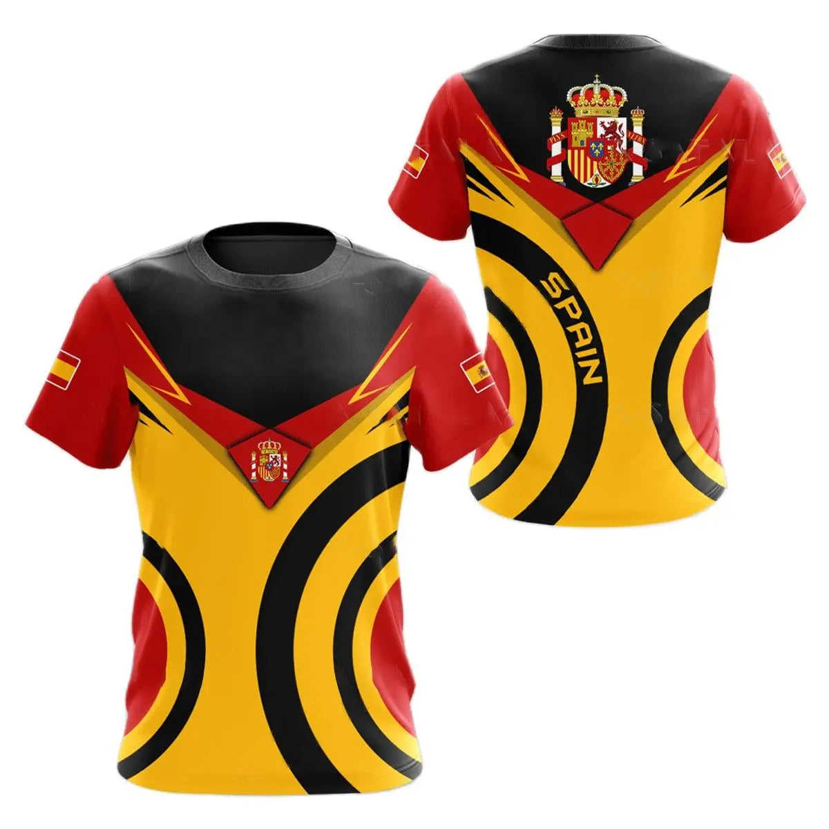 Spain National Emblem Printed 3D Men's T-Shirt - O-Neck Short Sleeve Fashion Cool Loose Fit Shirt