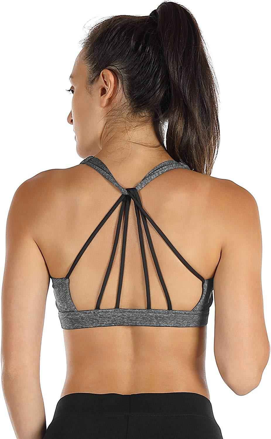 icyzone Padded Strappy Sports Bra for Women - Yoga Tops & Activewear