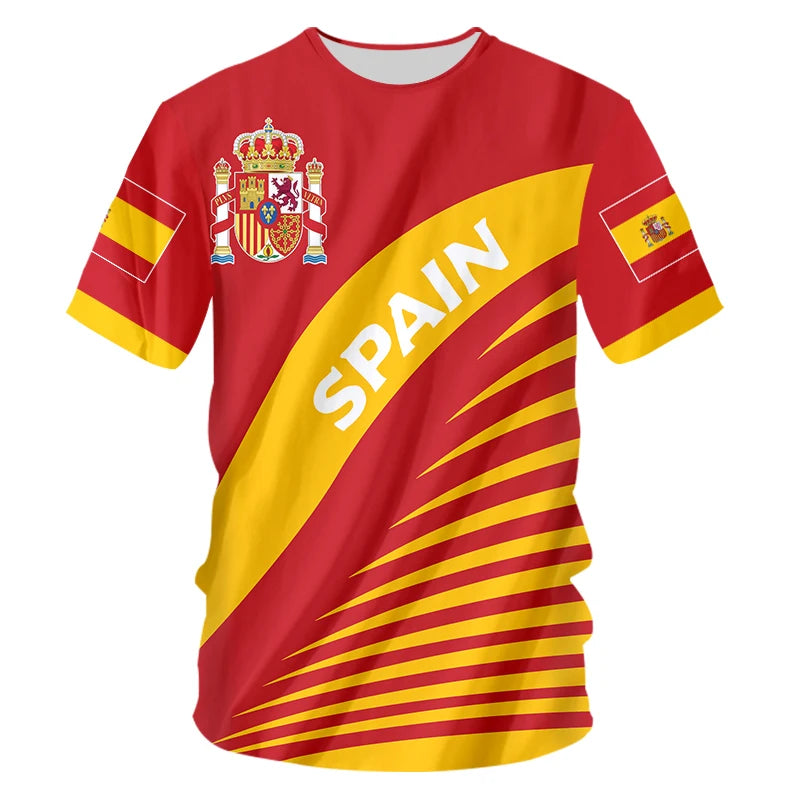 Spain National Emblem Printed 3D Men's T-Shirt - O-Neck Short Sleeve Fashion Cool Loose Fit Shirt