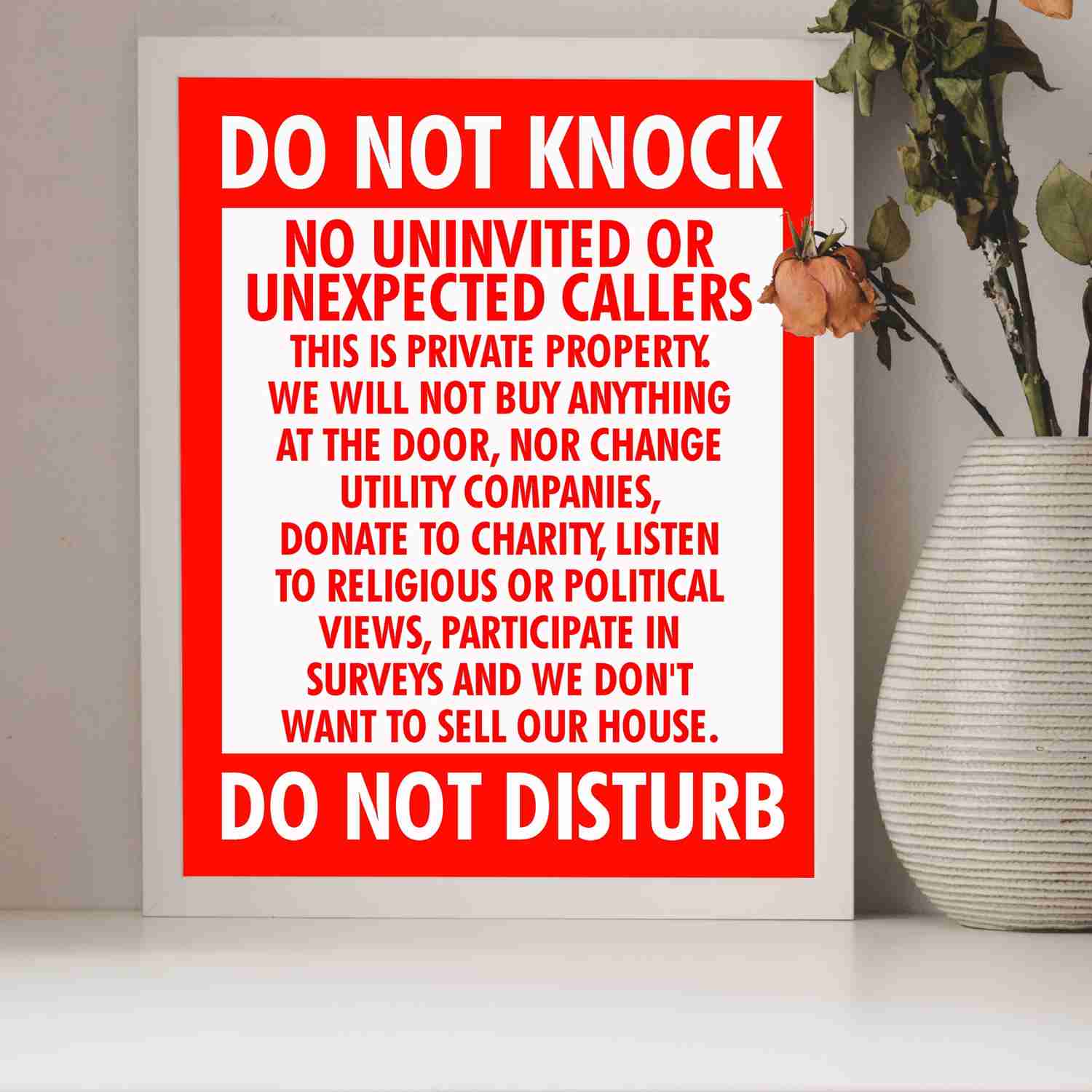 Do Not Knock-Do Not Disturb Funny No Soliciting Front Door Sign-8 x 10 Sarcastic Wall Art Print-Ready to Frame