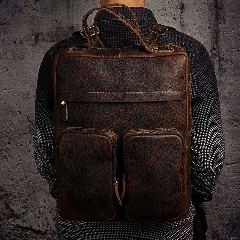 Cool Vintage Leather Backpack for Men - Durable Travel & School Backpack