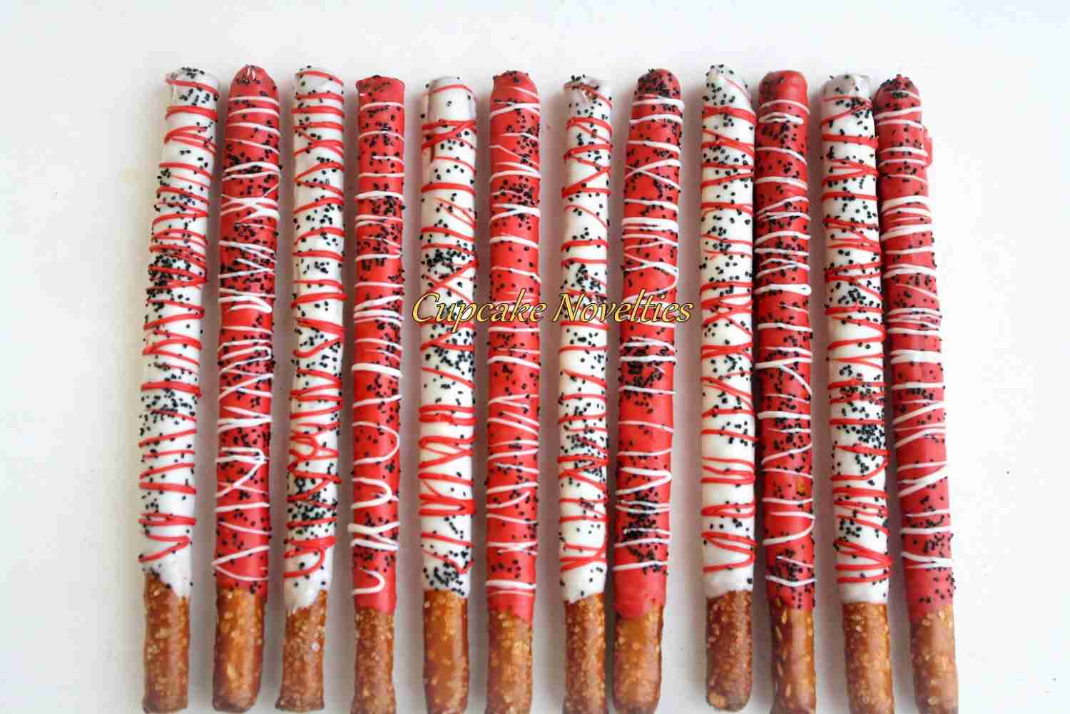 Gourmet Chocolate Dipped Pretzels - Red & Black Party Dessert Treats