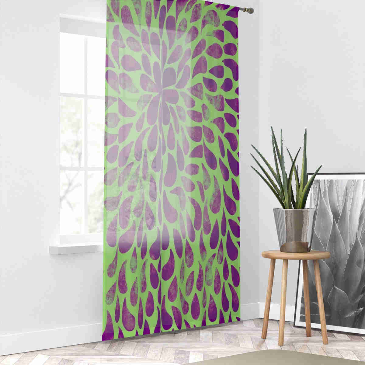 PETAL BURST GREEN - SHEER Window Curtain