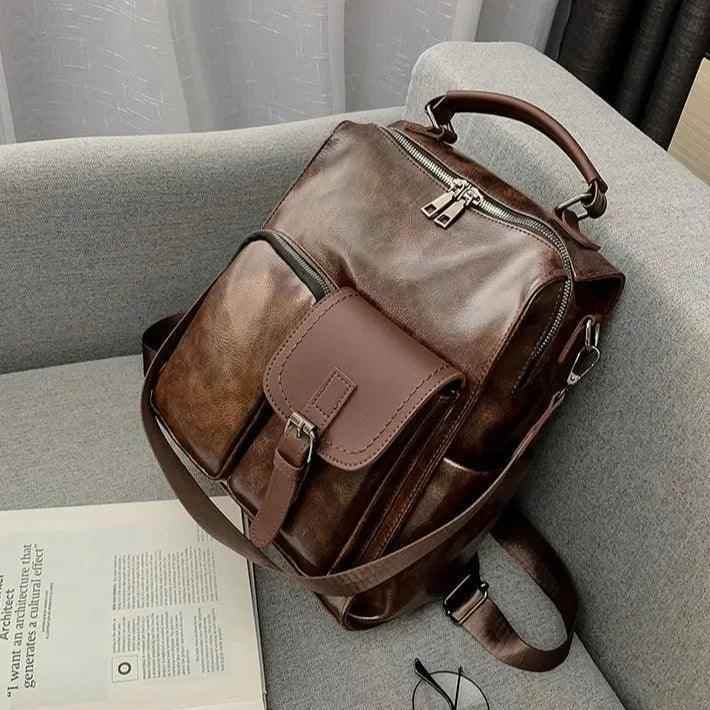 Vintage Cool Large Capacity Leather School Backpack AZ225