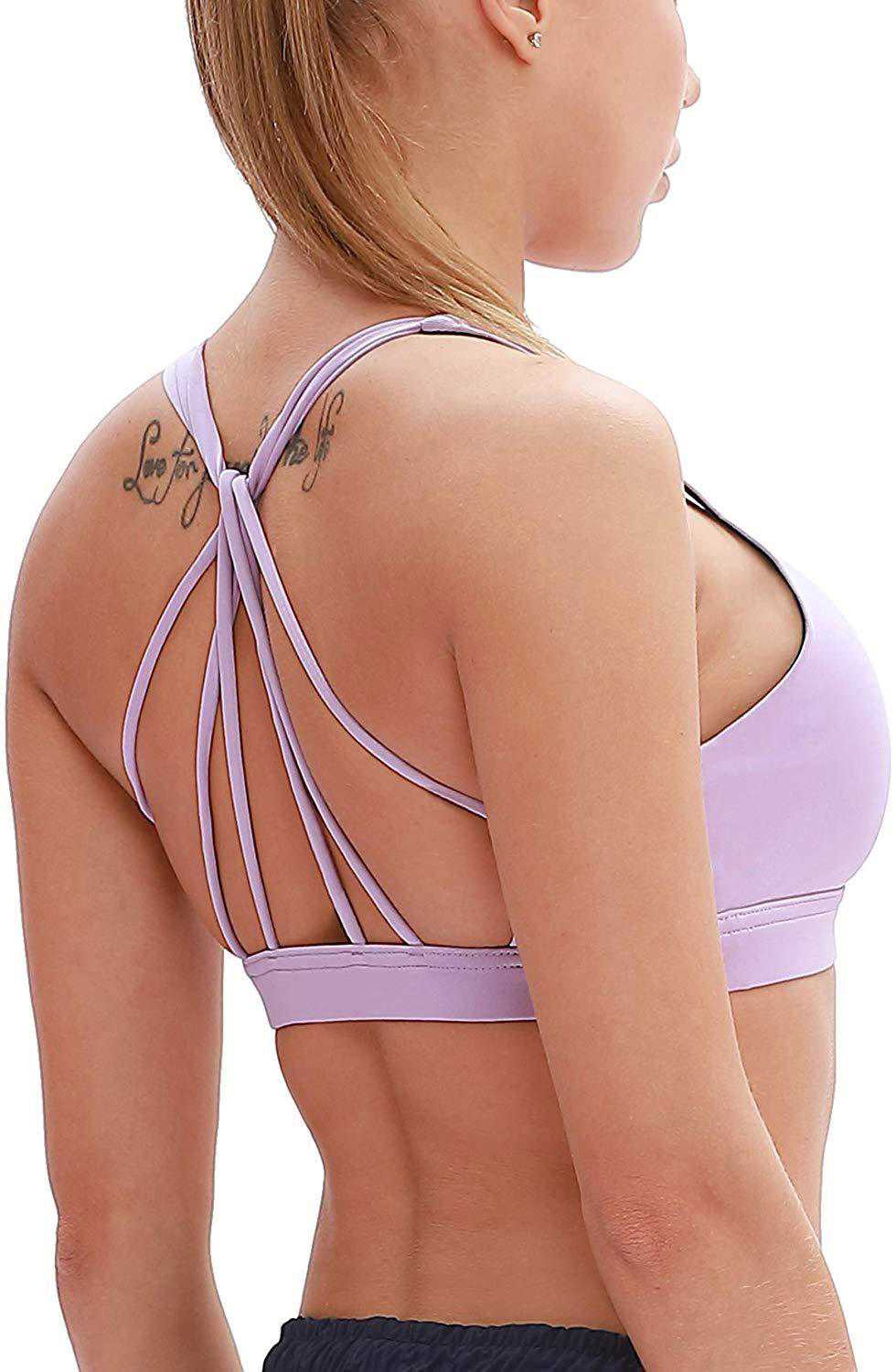 icyzone Padded Strappy Sports Bra for Women - Yoga Tops & Activewear
