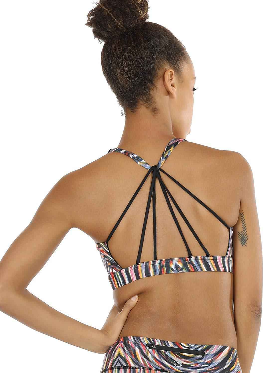 icyzone Padded Strappy Sports Bra for Women - Yoga Tops & Activewear