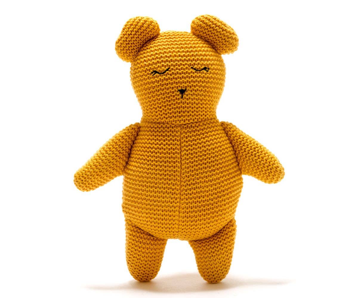 Organic Cotton Knitted Teddy Bear Toy - Mustard Baby Gift