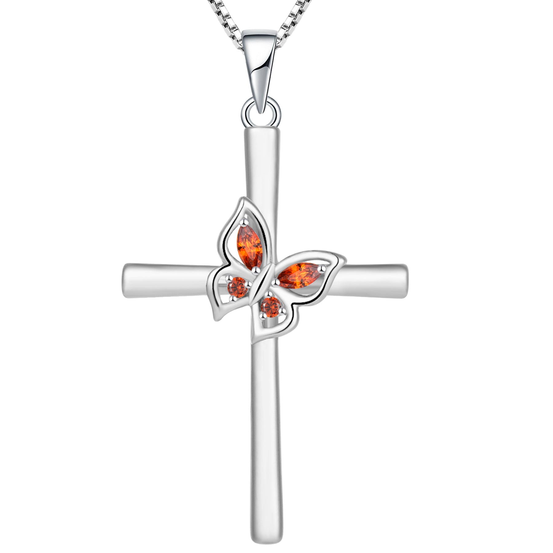 Yeelery Butterfly Cross Gem Necklace - 925 Sterling Silver Elegant Jewelry