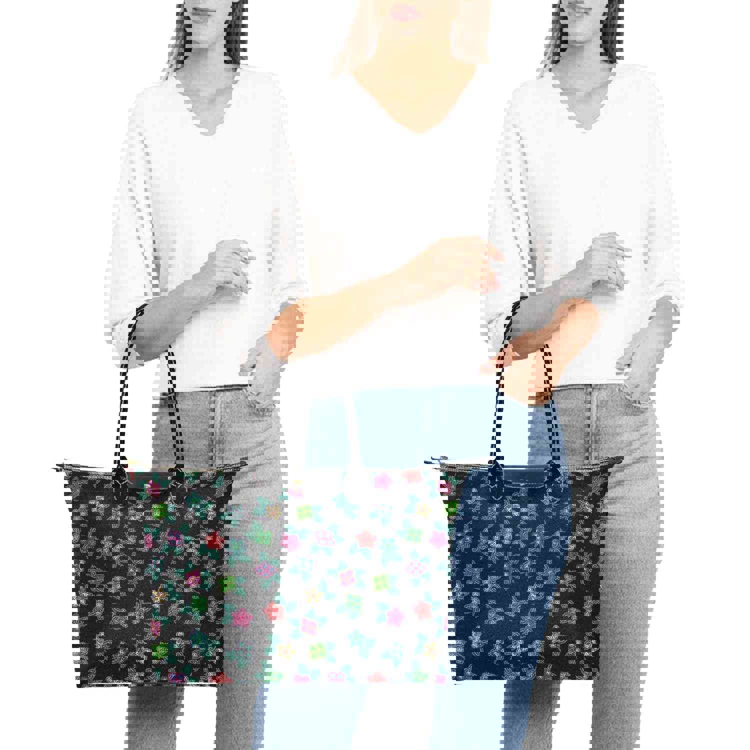 Berry Flowers Black Single-Shoulder Lady Handbag